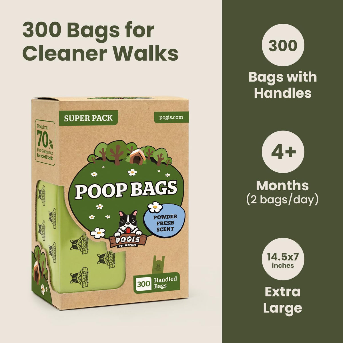 Large Dog Poop Bags with Handles, Fresh Scent, Extra Thick, 300 Bags I6746