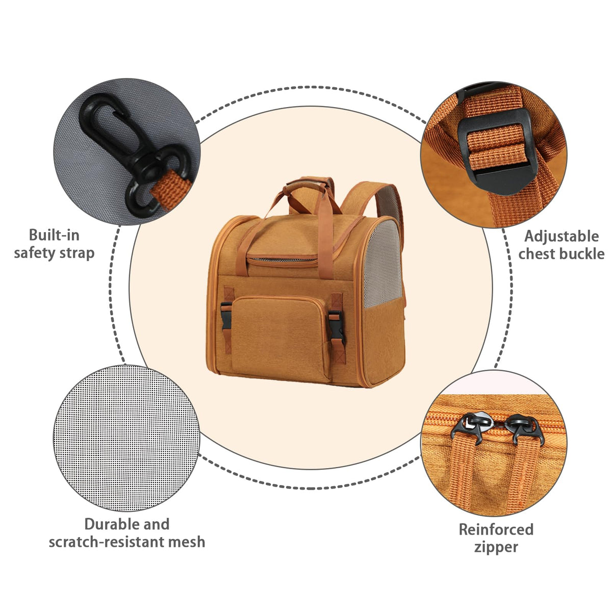 Brown Expandable Breathable Mesh Cat Carrier Backpack O68671