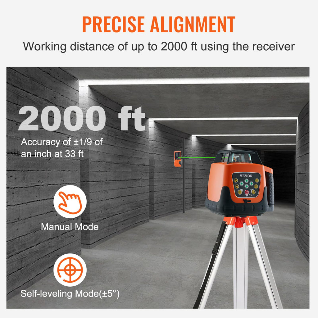 Green 360 Degree Self Leveling Rotary Laser Level Kit with Tripod & Staff K58463