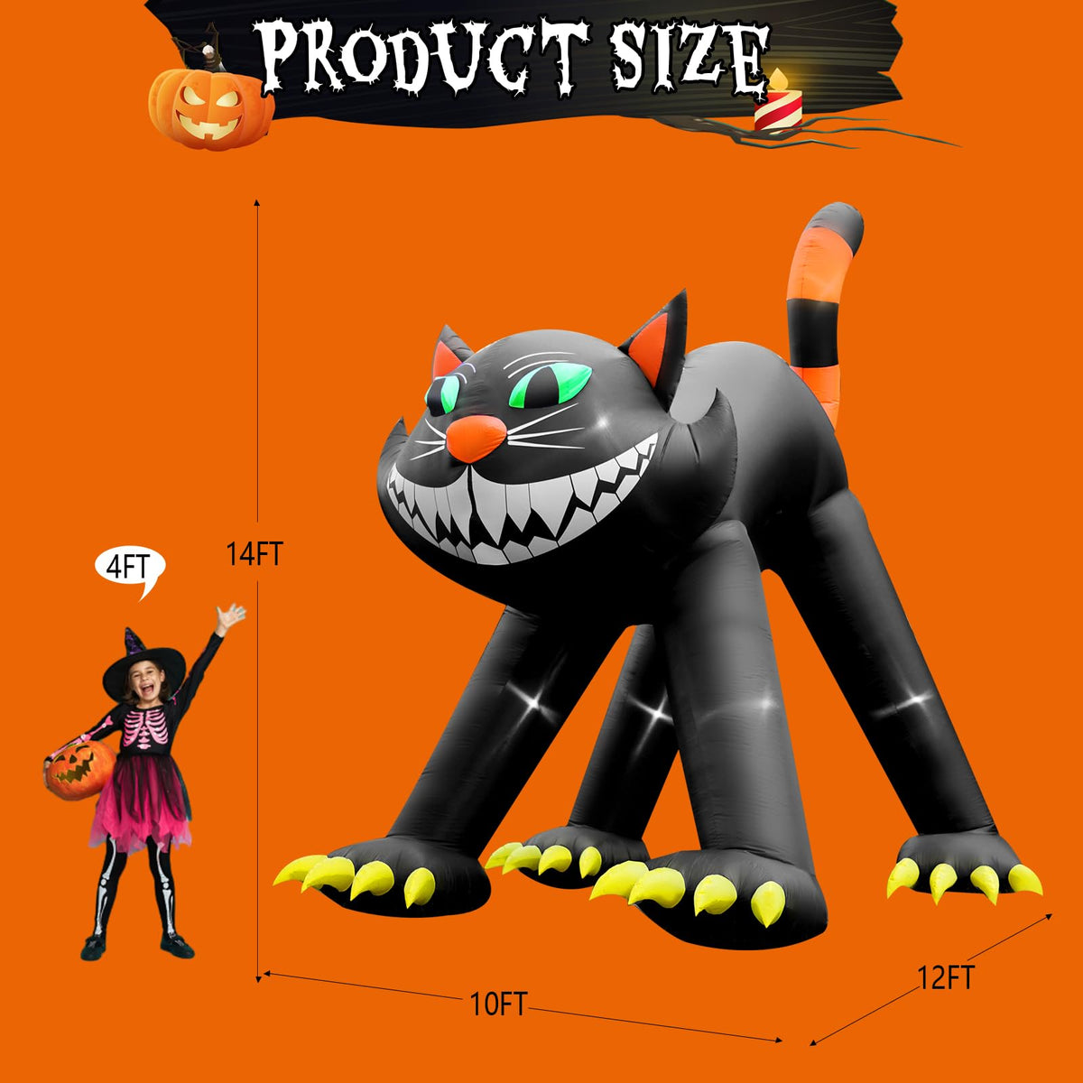 14FT Inflatable Black Cat Halloween Decoration with 7 LED H21859