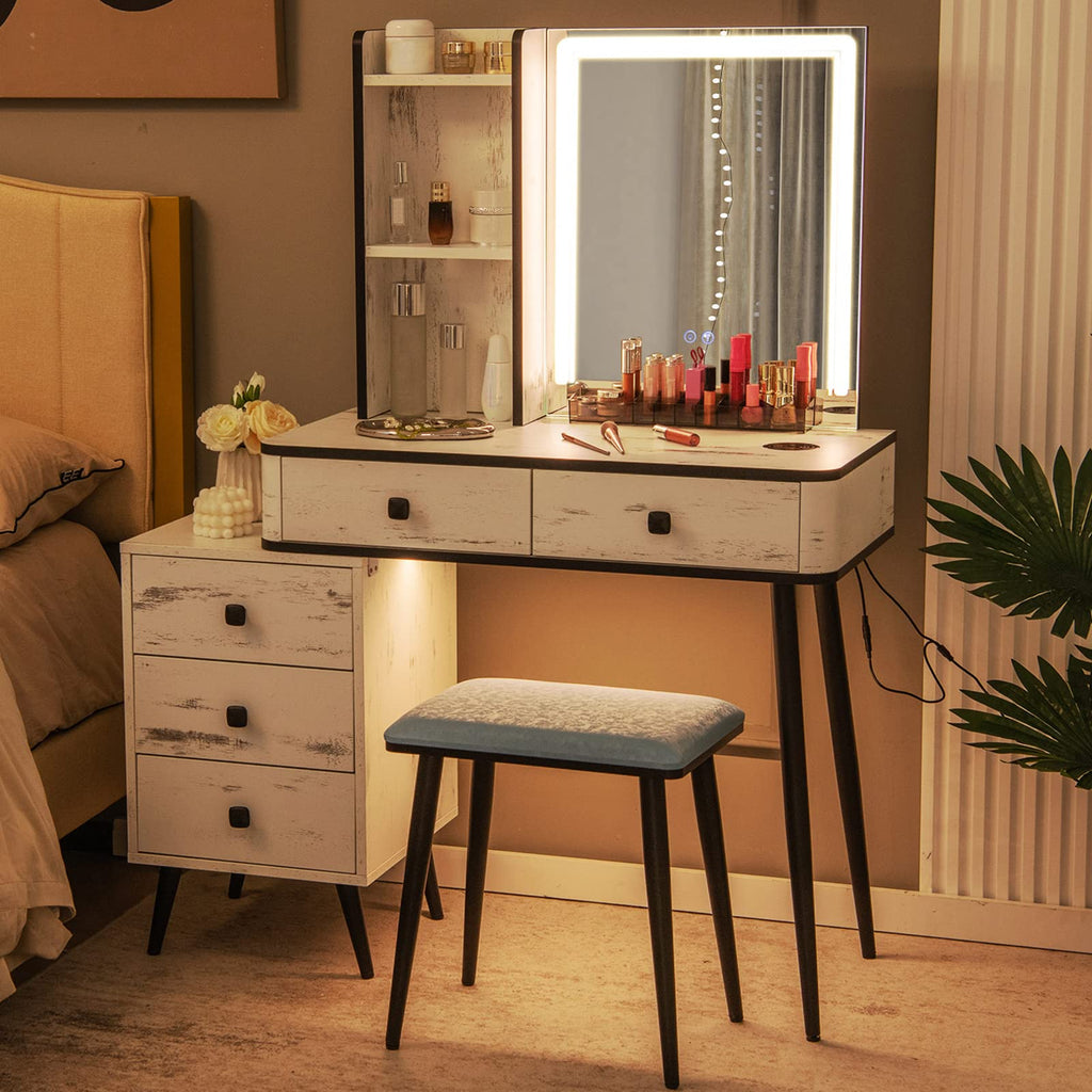 Makeup Vanity Table with Lighted Mirror and Stool Z773