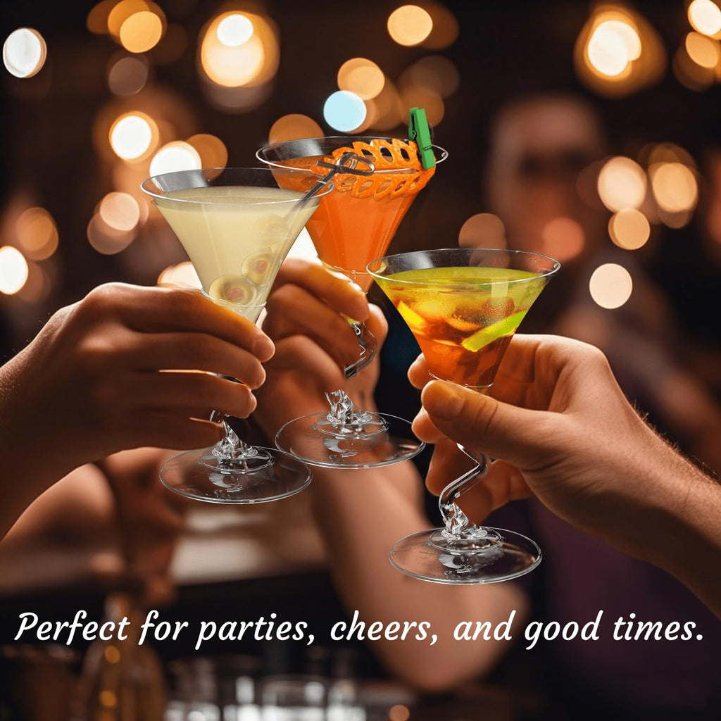 18 Pack 5 Oz Plastic Martini Glasses with Twisted Stem J9414