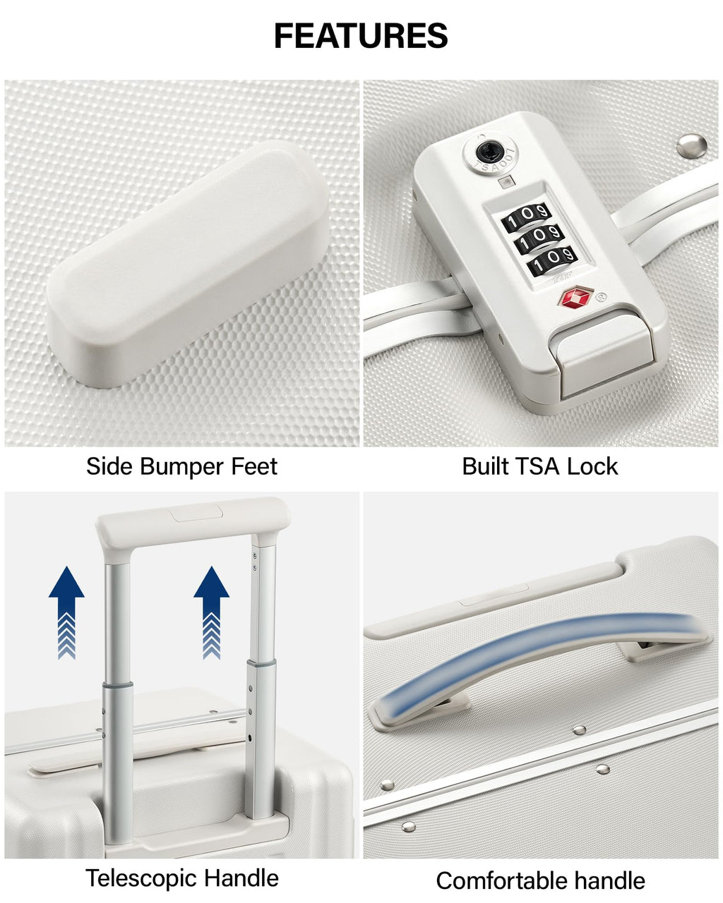20 Inch Zipperless Aluminum Frame Hard Shell PC Carry-On Luggage with TSA Lock N68252