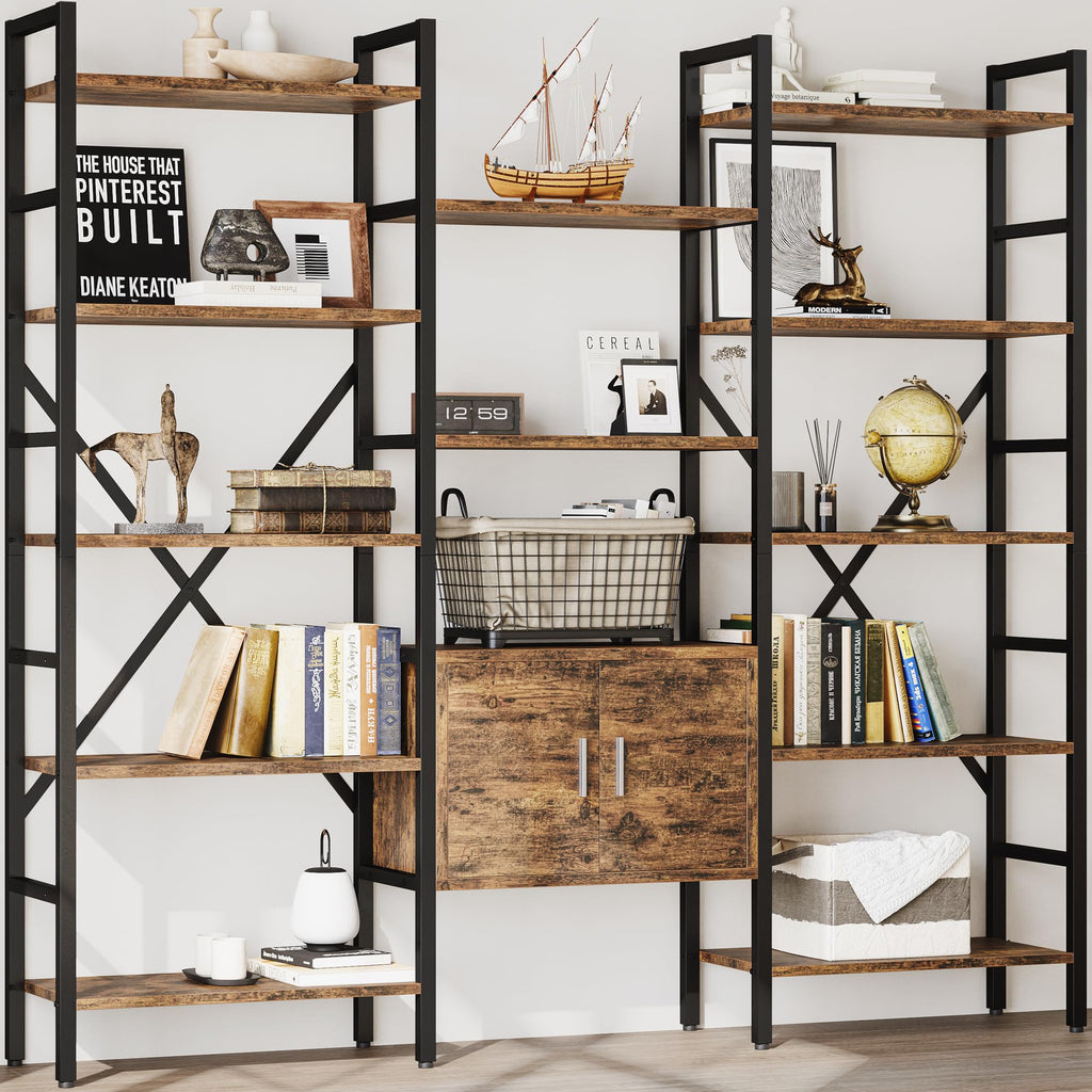 70 x 70" 5 Tier Bookcase with Storage Cabinet Rustic Brown H477588