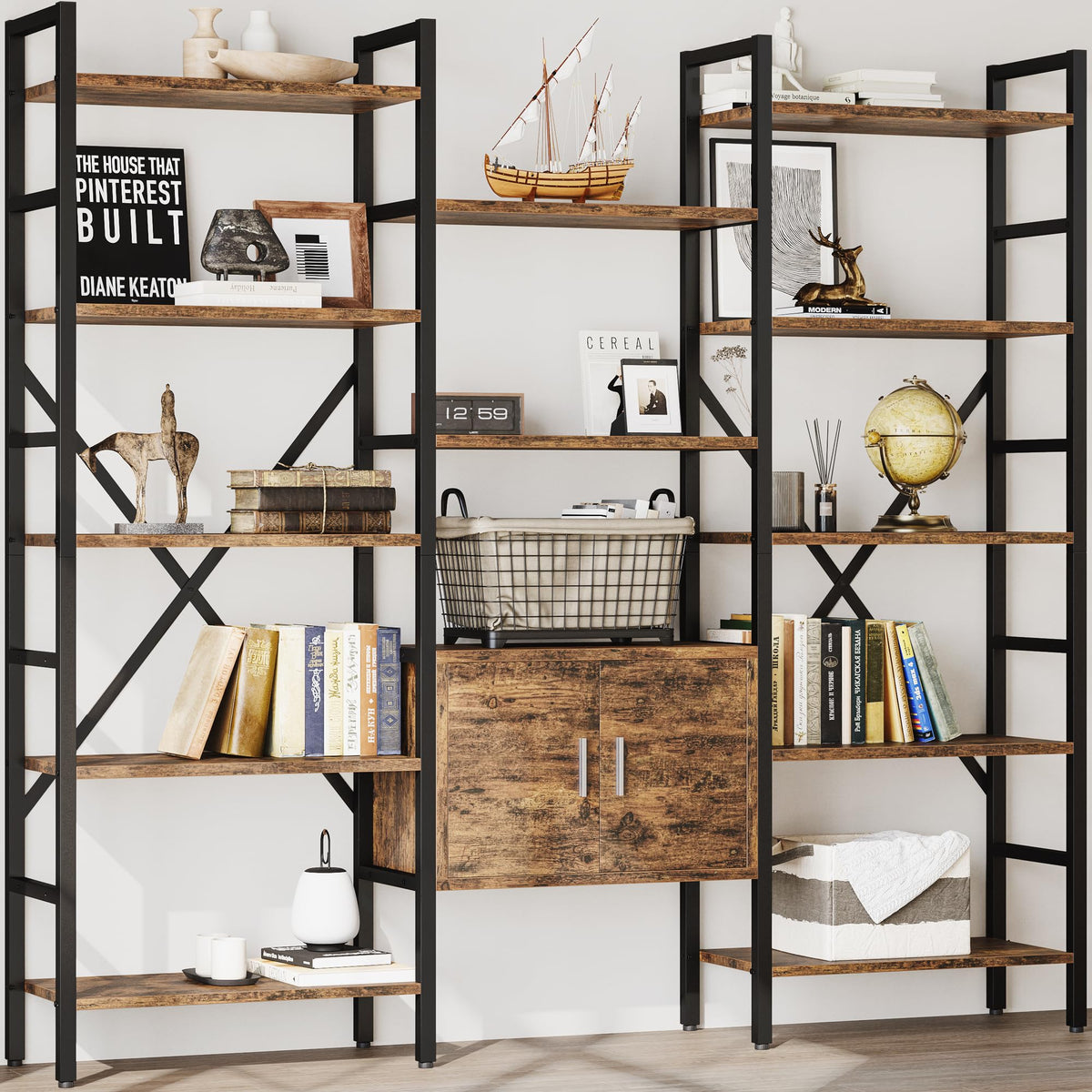 70 x 70" 5 Tier Bookcase with Storage Cabinet Rustic Brown H477588