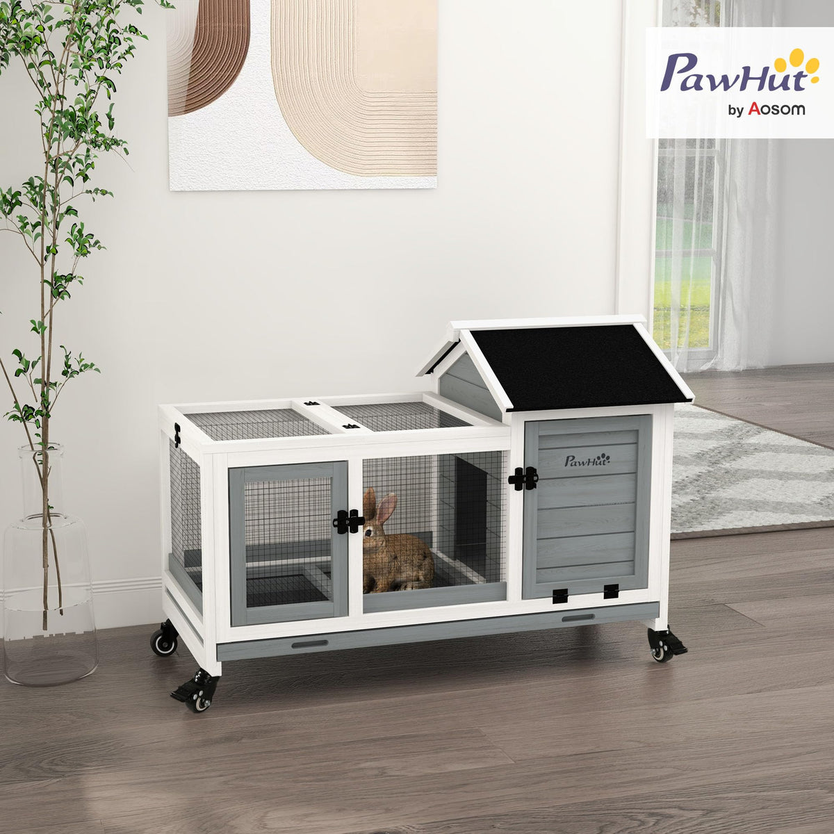 Wooden Rabbit Hutch with Wheels I2251