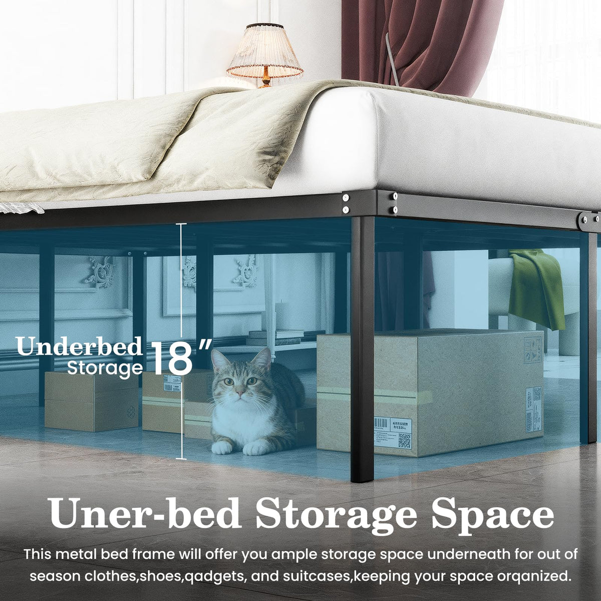 Queen 18 Inch Heavy Duty Metal Platform Bed Frame with Under Bed Storage I777
