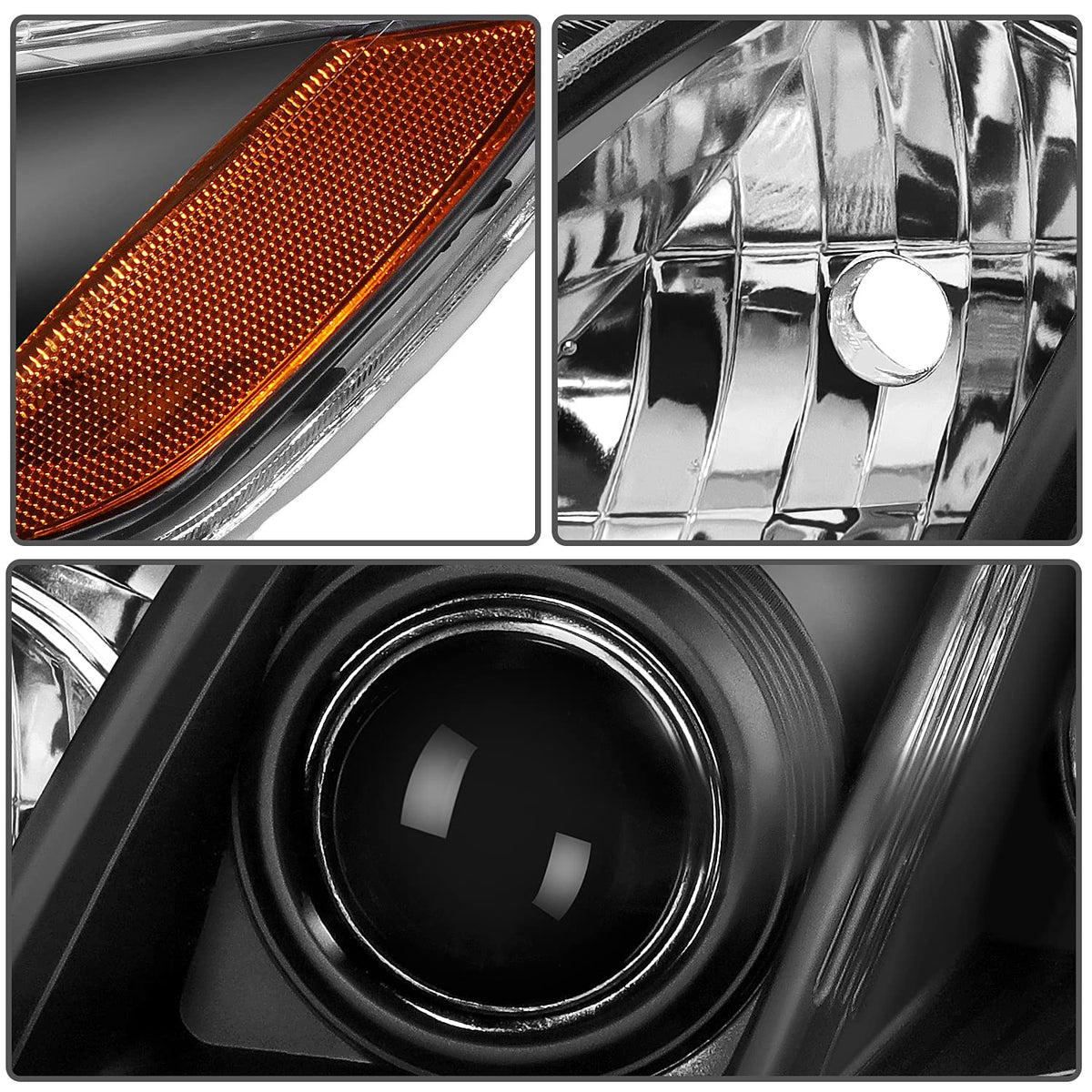Black Housing Amber Reflector Clear Lens Headlight Assembly Pair Z964