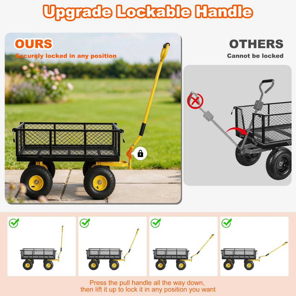 Heavy Duty Steel Garden Cart with Handle & 10" All Terrain Tires Y208