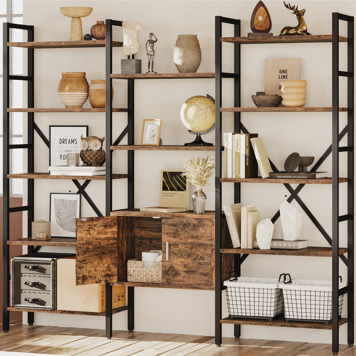 70 x 70" 5 Tier Bookcase with Storage Cabinet Rustic Brown H477588