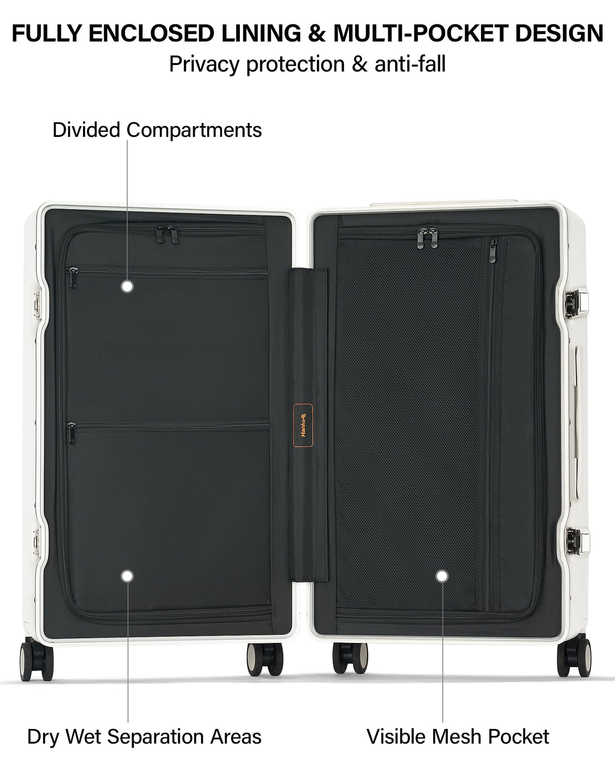 20 Inch Zipperless Aluminum Frame Hard Shell PC Carry-On Luggage with TSA Lock N68252