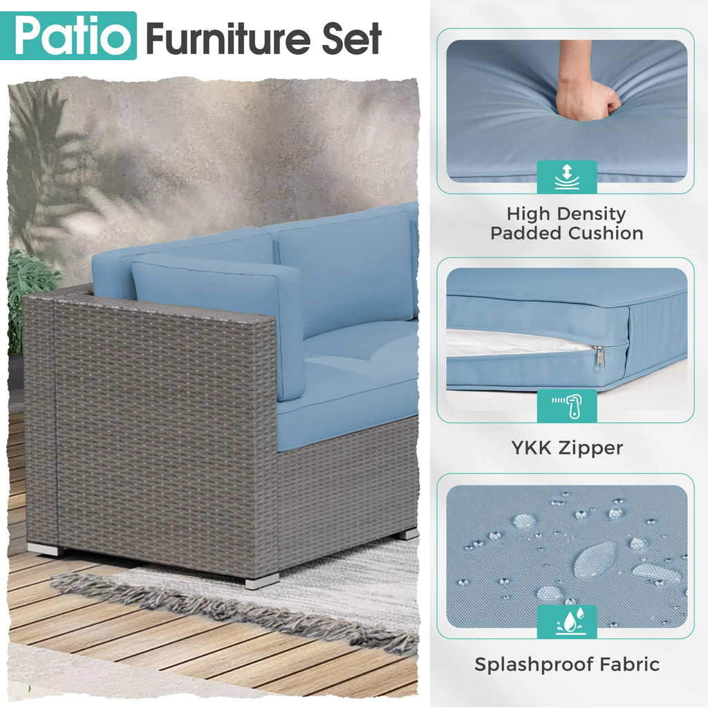 7 Piece Grey Wicker Rattan Patio Furniture Set with Glass Coffee Table P25209
