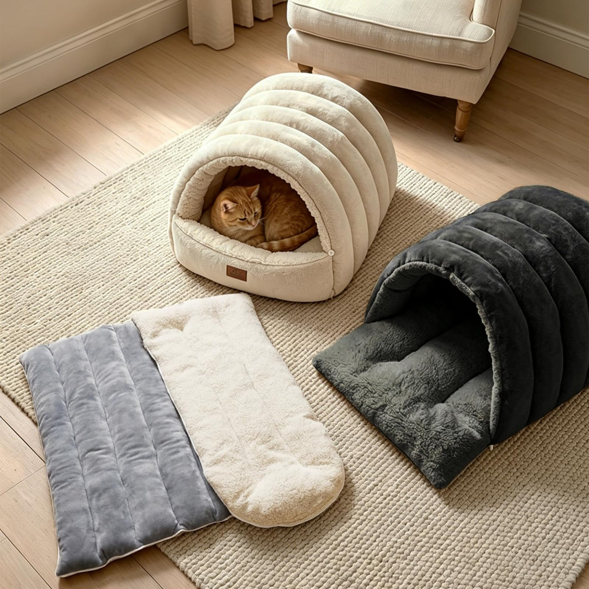 Covered Cat Bed Cave Grey P956