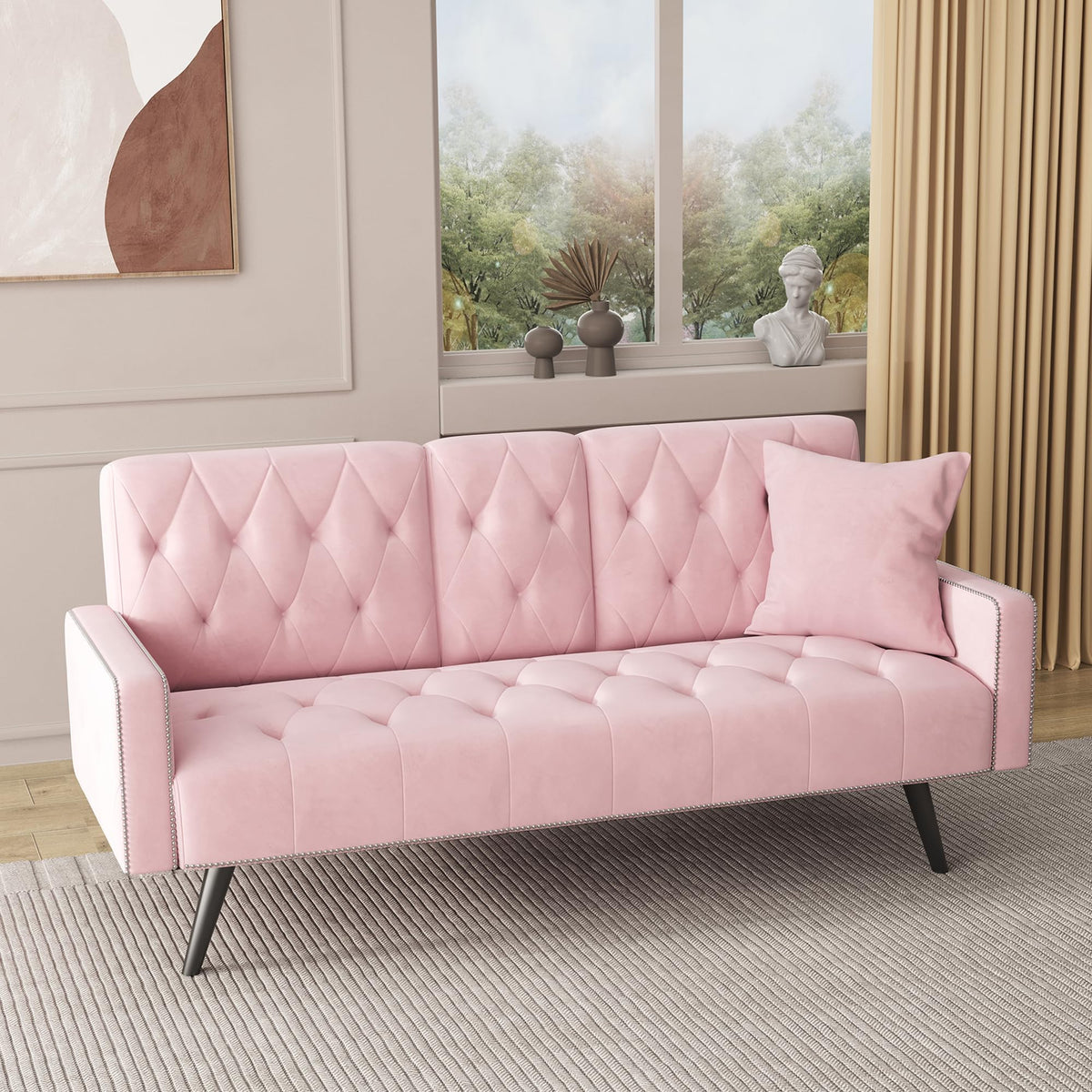 Pink Velvet 2 in 1 Futon Sofa Bed N8470