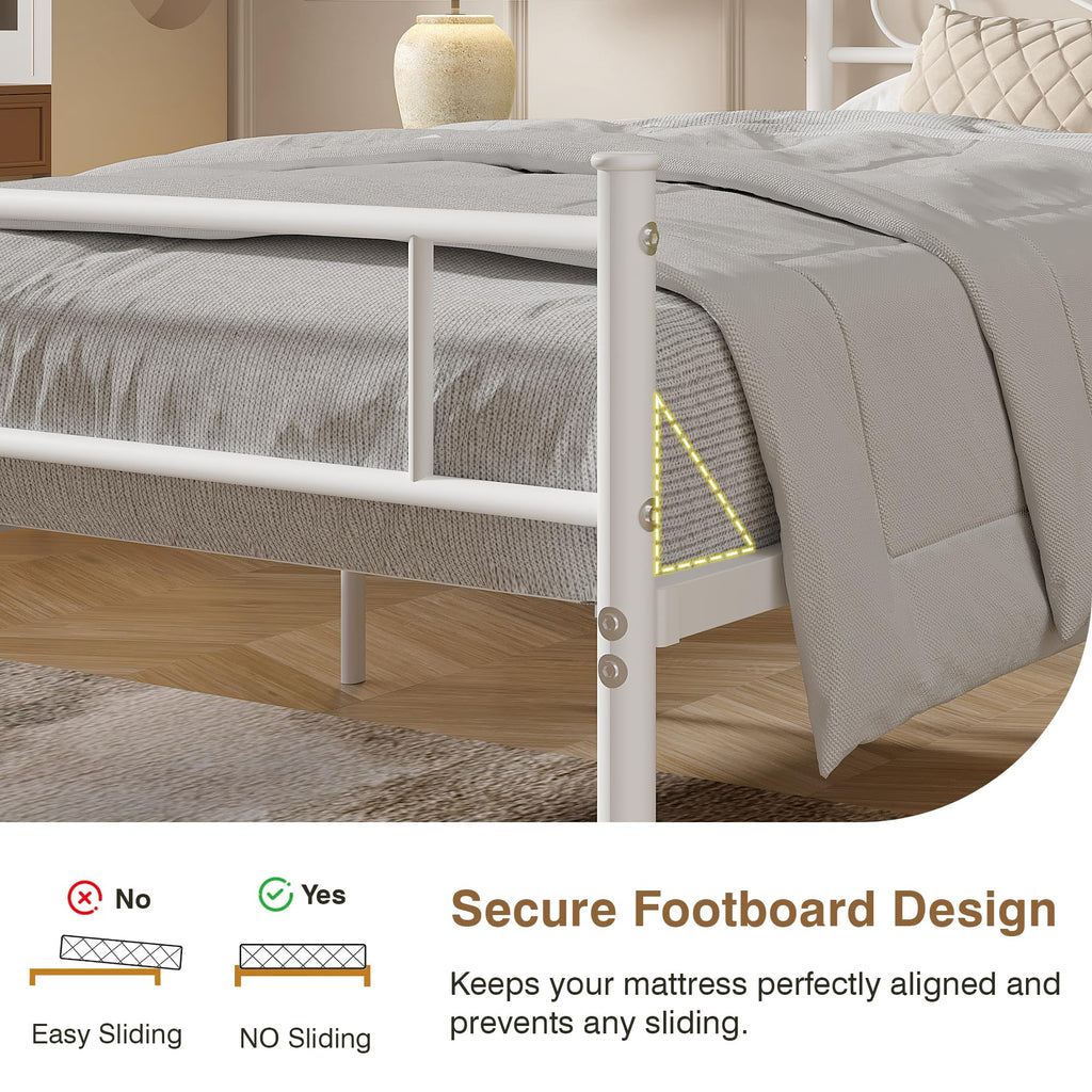 14 Inch Full Size White Metal Platform Bed Frame with Headboard and Footboard S848