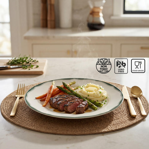 12-Piece Porcelain Dinnerware Set for 4, White & Sage Green Plates and Bowls Set S302