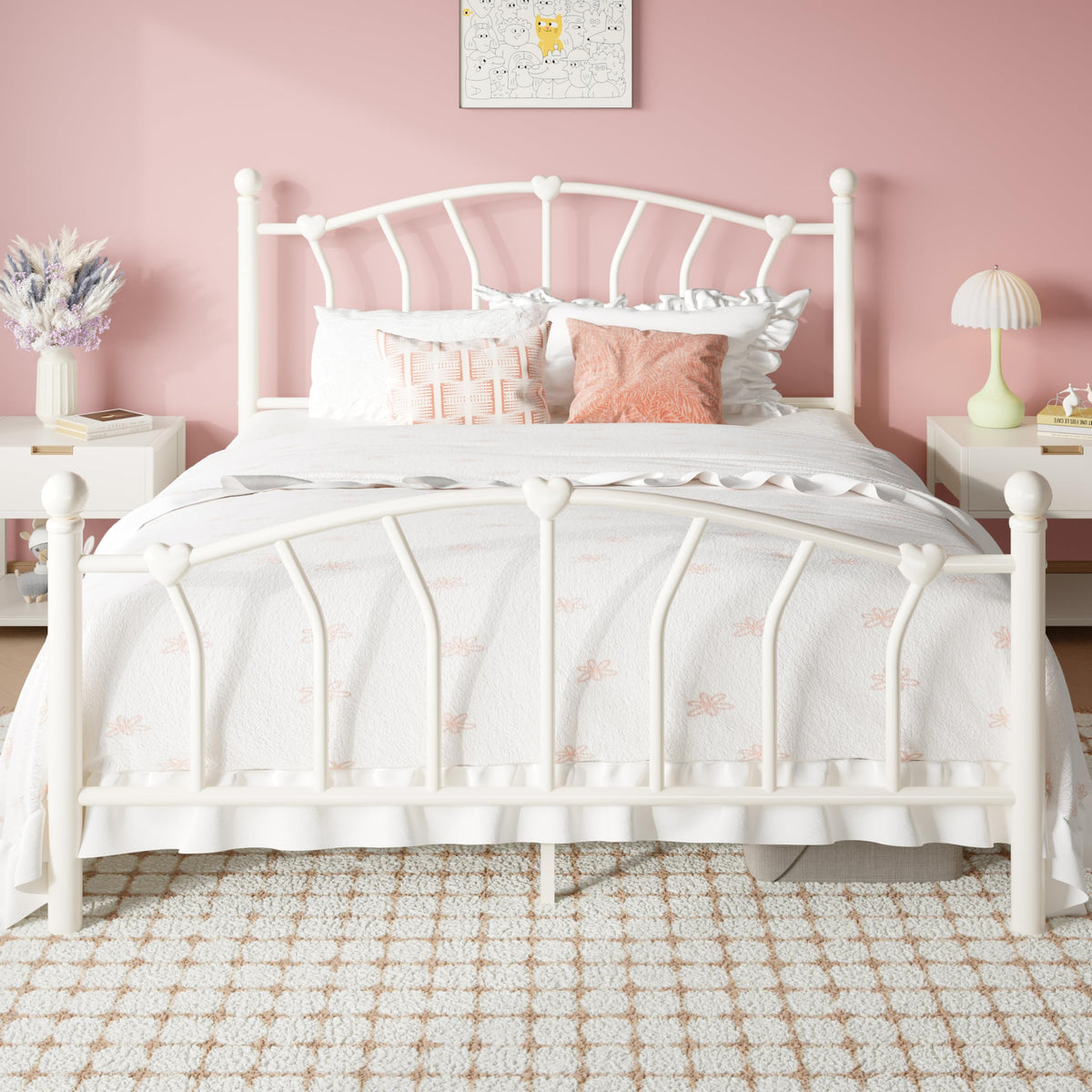 Full Size Cream White Metal Bed Frame G584313