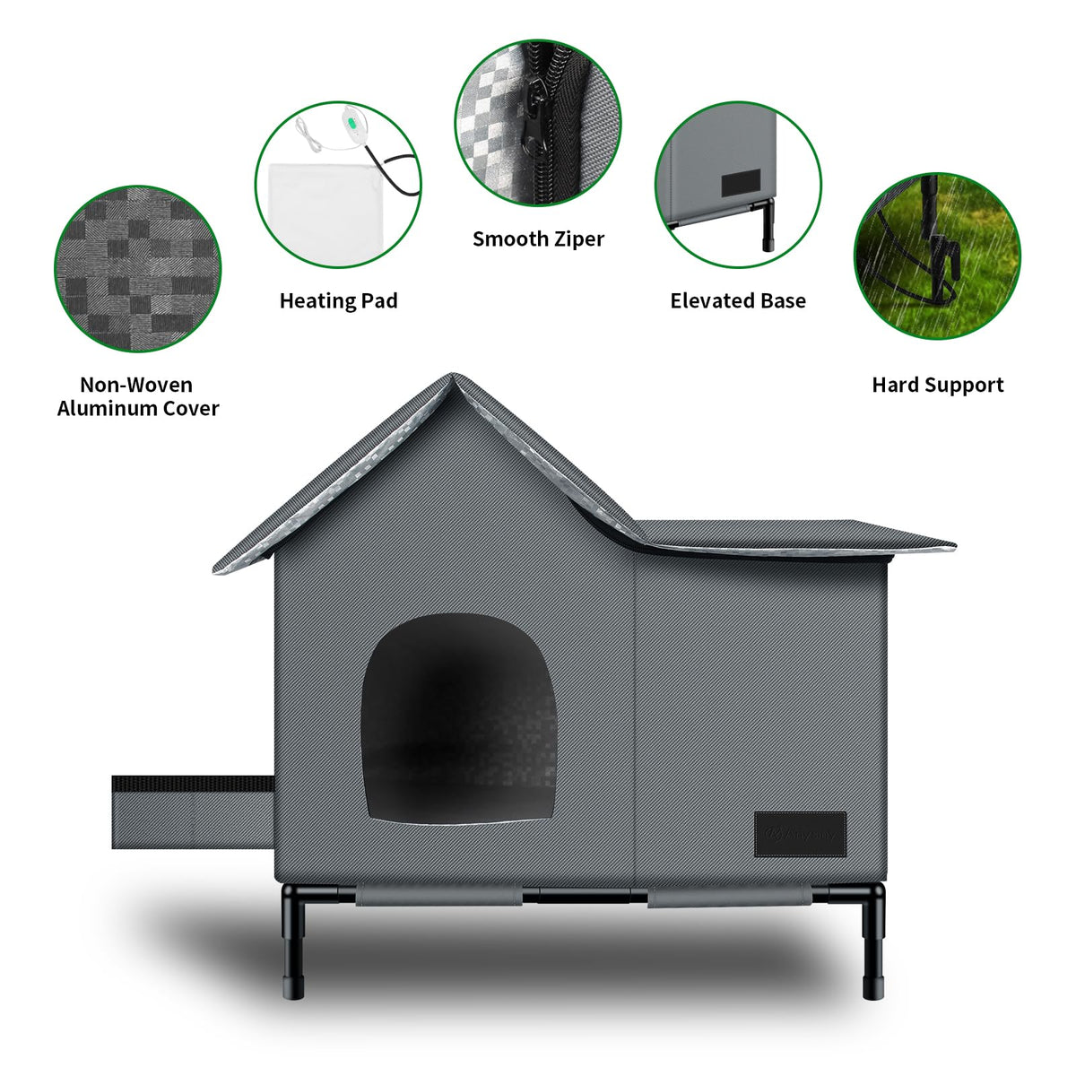 Heated Weatherproof Cat House with Heating Pad F58419