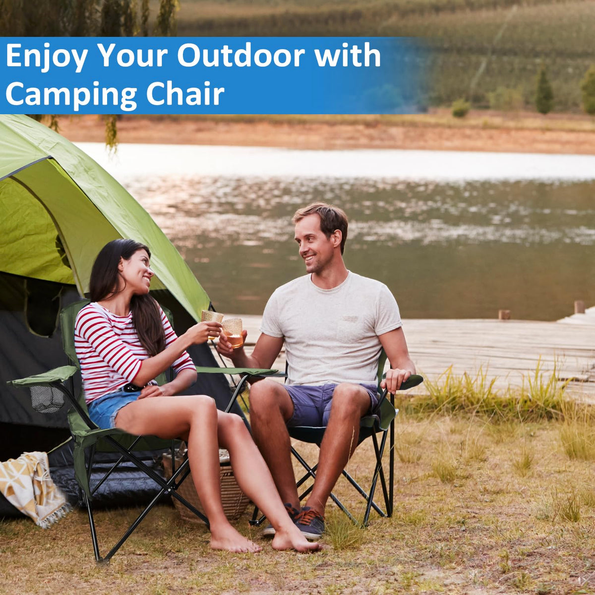 2 Pack Olive Green Portable Folding Camping Chair Z2418