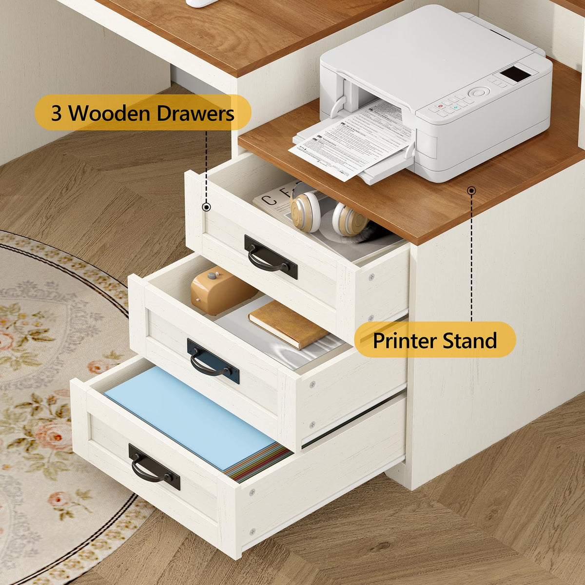 65" Computer Desk with Drawers and Printer Stand S198946