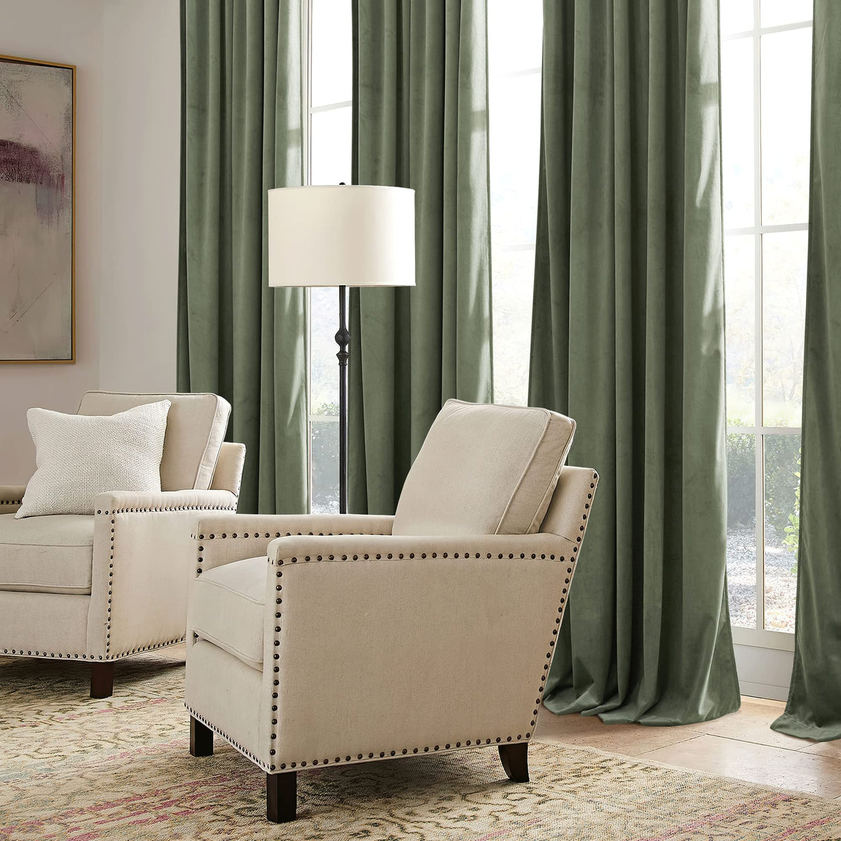 Sage Green Velvet Curtains 96 inches L423