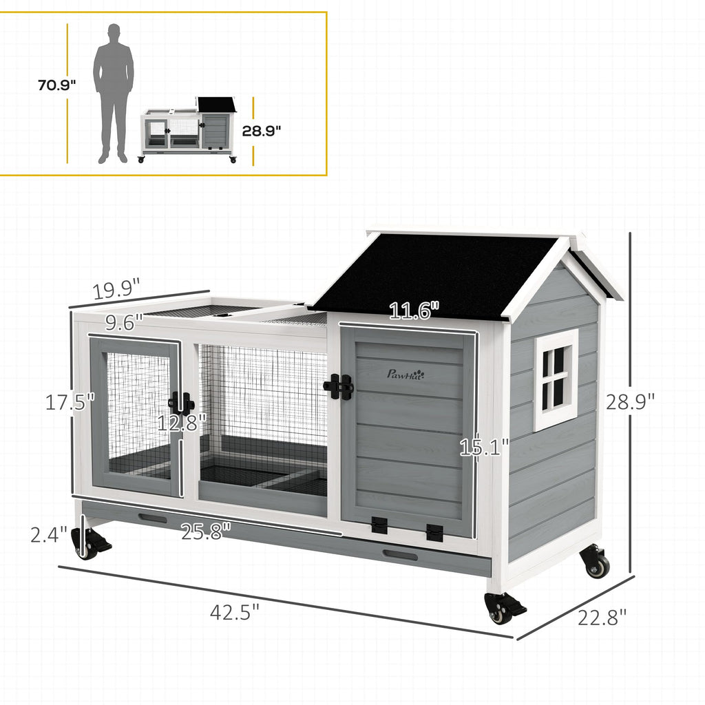 Wooden Rabbit Hutch with Wheels I2251