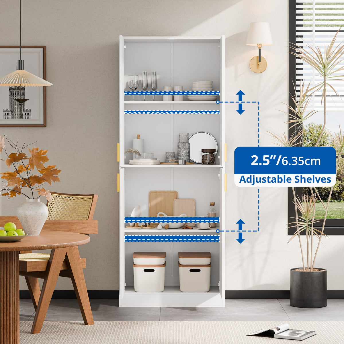 White Wood Storage Cabinet with Doors and Shelves T330
