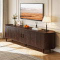 65" Walnut Wood TV Stand with Power Outlet and Sliding Doors B2468