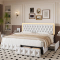 White Full Size LED Bed Frame with 4 Storage Drawers and Adjustable Headboard J206142