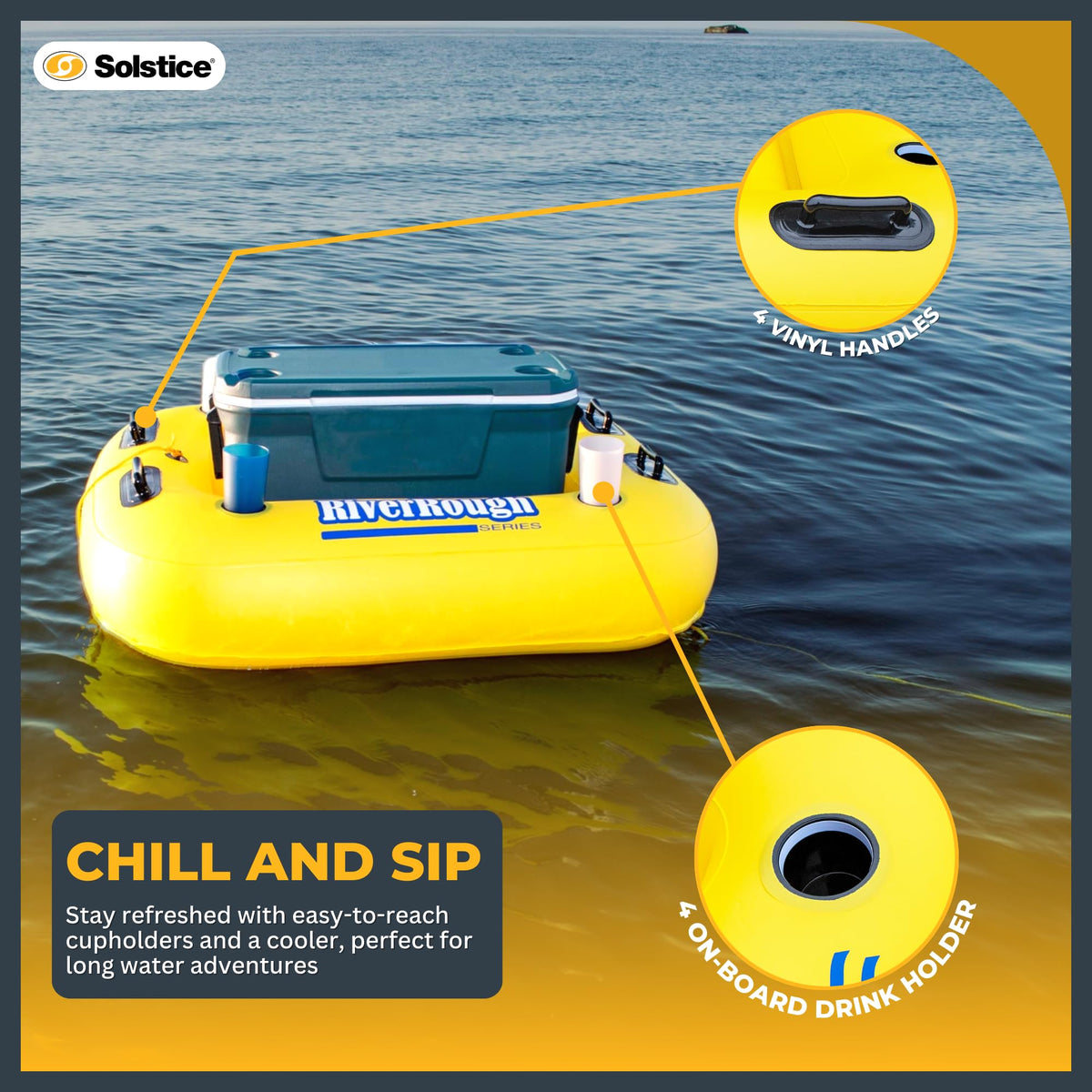 Yellow Inflatable Tube Float with Grab Handles and Cupholders P112