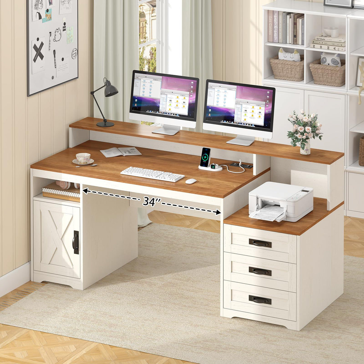 65" Computer Desk with Drawers and Printer Stand S198946