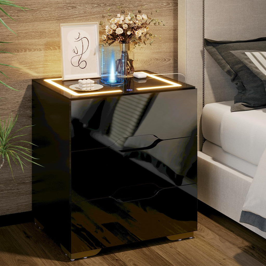LED Nightstand with Wireless Charging Station 3 Drawers A511391