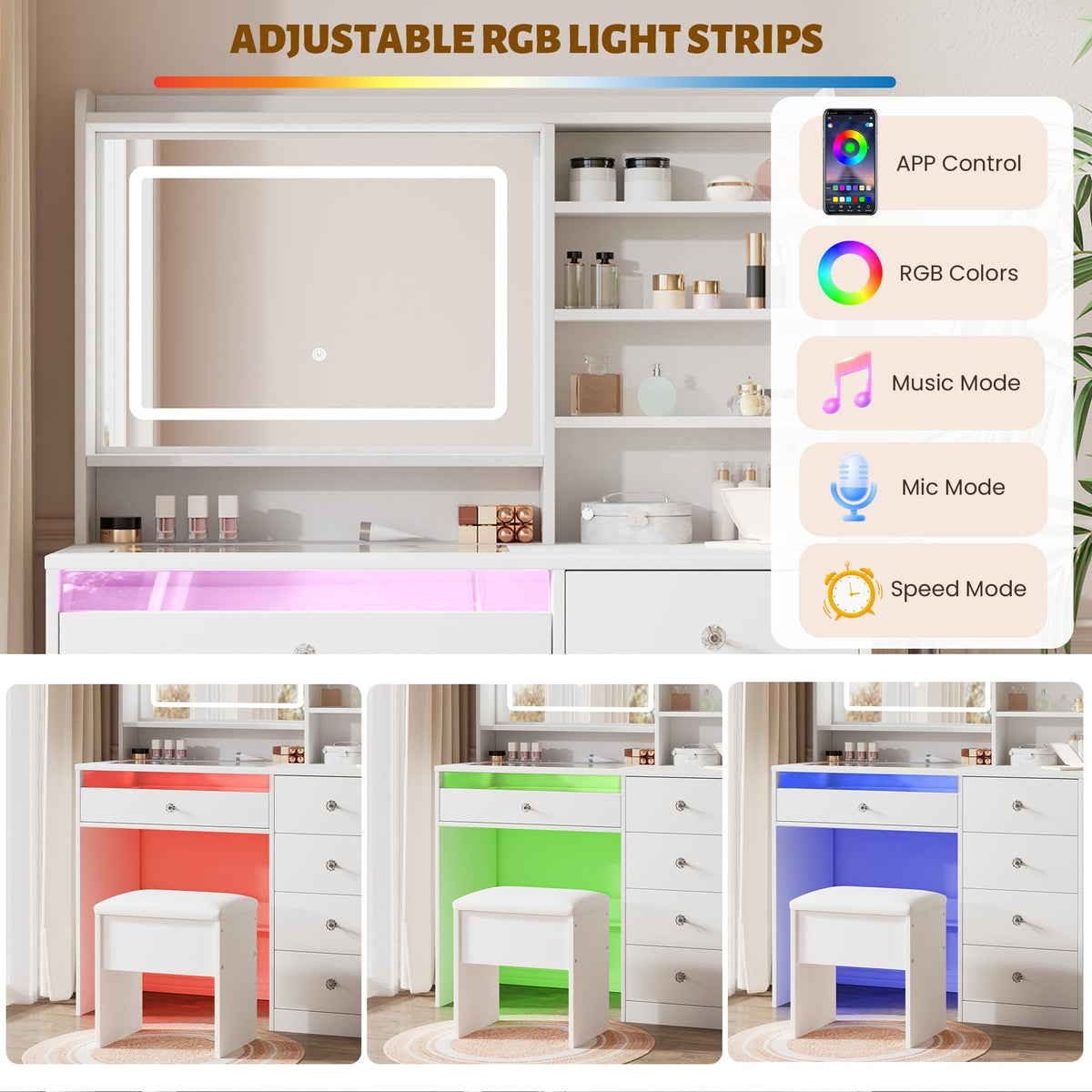 White Vanity Desk Set with Glass Desktop M142
