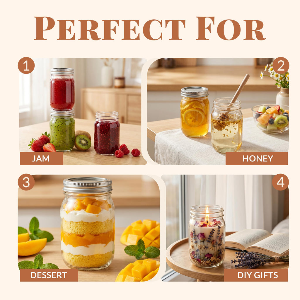20 Pcs 12oz Glass Mason Jars With Lids K3794