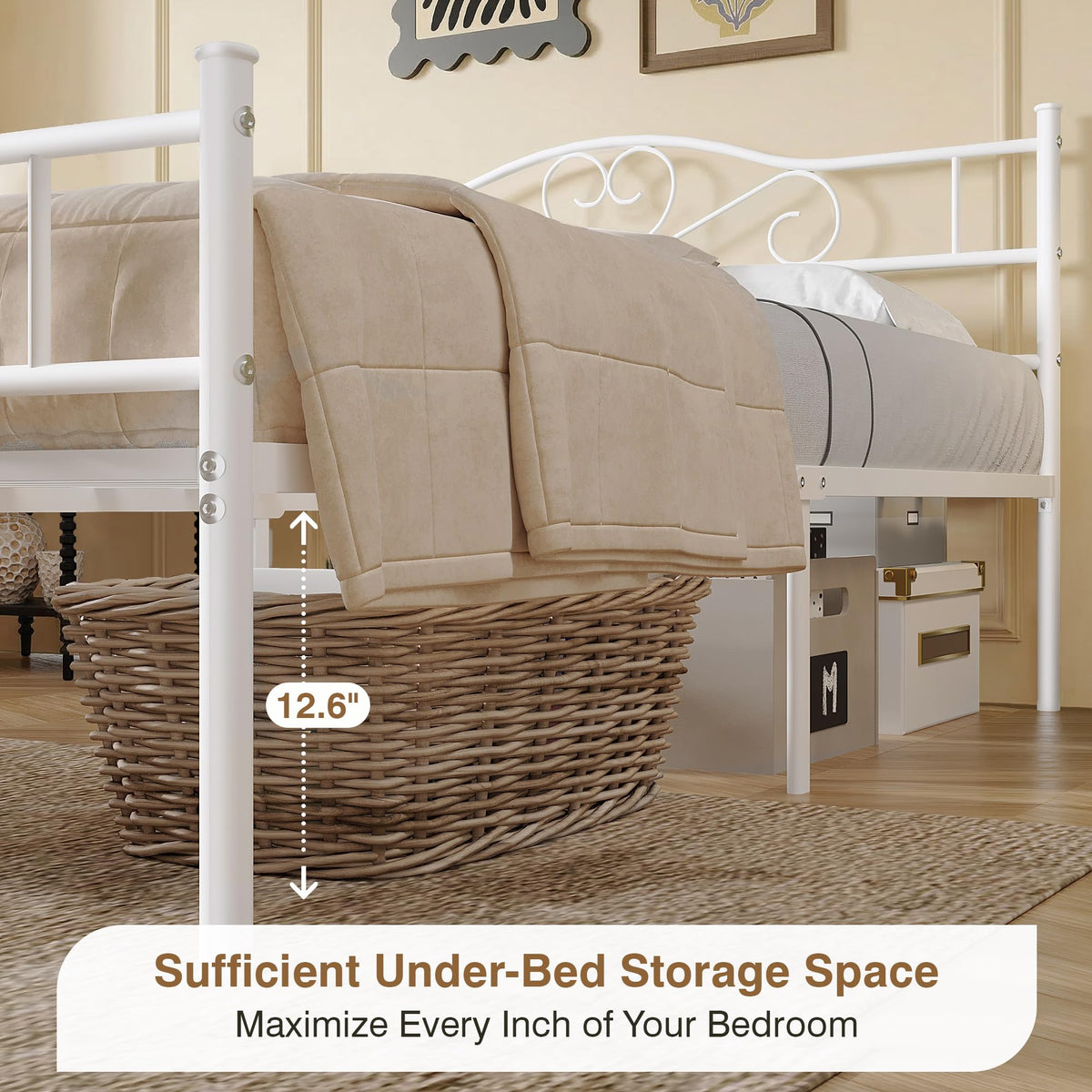 14 Inch Full Size White Metal Platform Bed Frame with Headboard and Footboard S848
