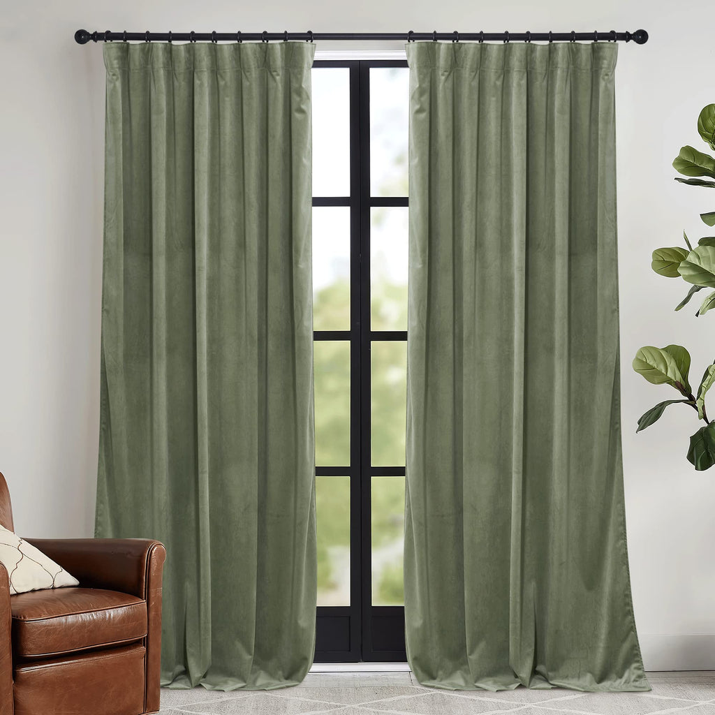 Sage Green Velvet Curtains 96 inches L423