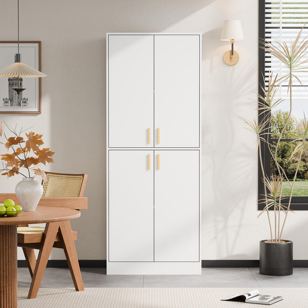 White Wood Storage Cabinet with Doors and Shelves T330