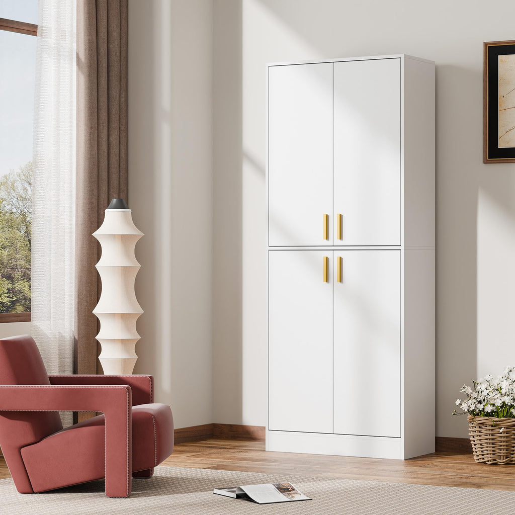 White Wood Storage Cabinet with Doors and Shelves T330