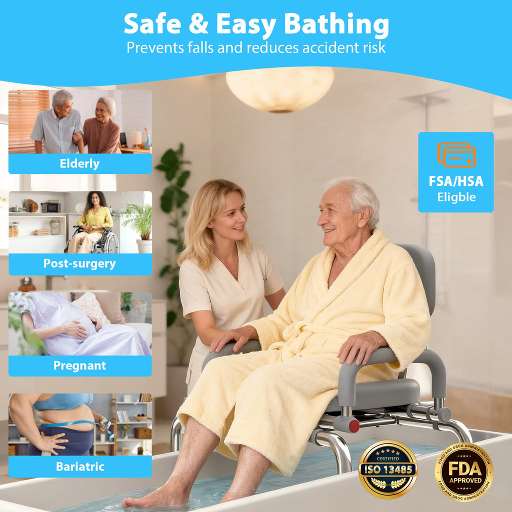 Sliding Shower Chair Tub Transfer Bench with Swivel Seat, 450lbs, Adjustable Height, Gray Q571889