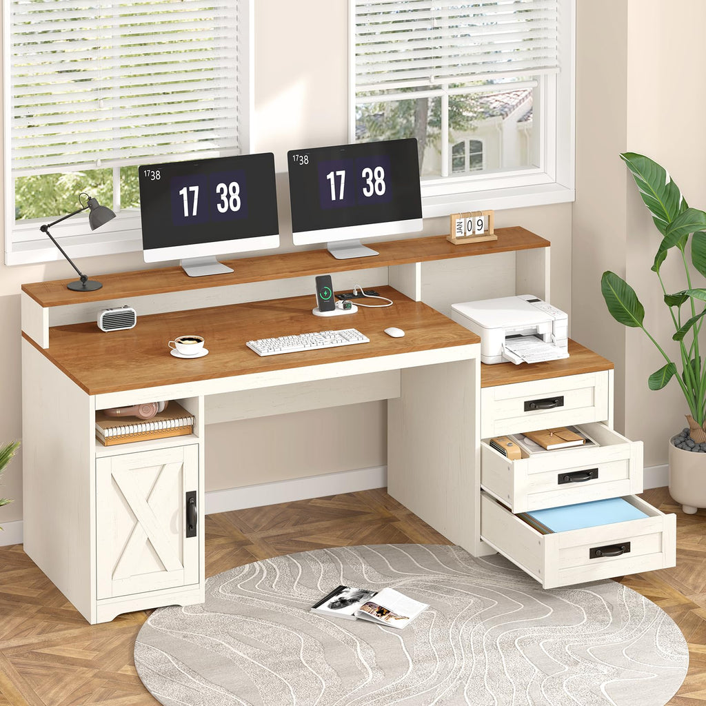 65" Computer Desk with Drawers and Printer Stand S198946
