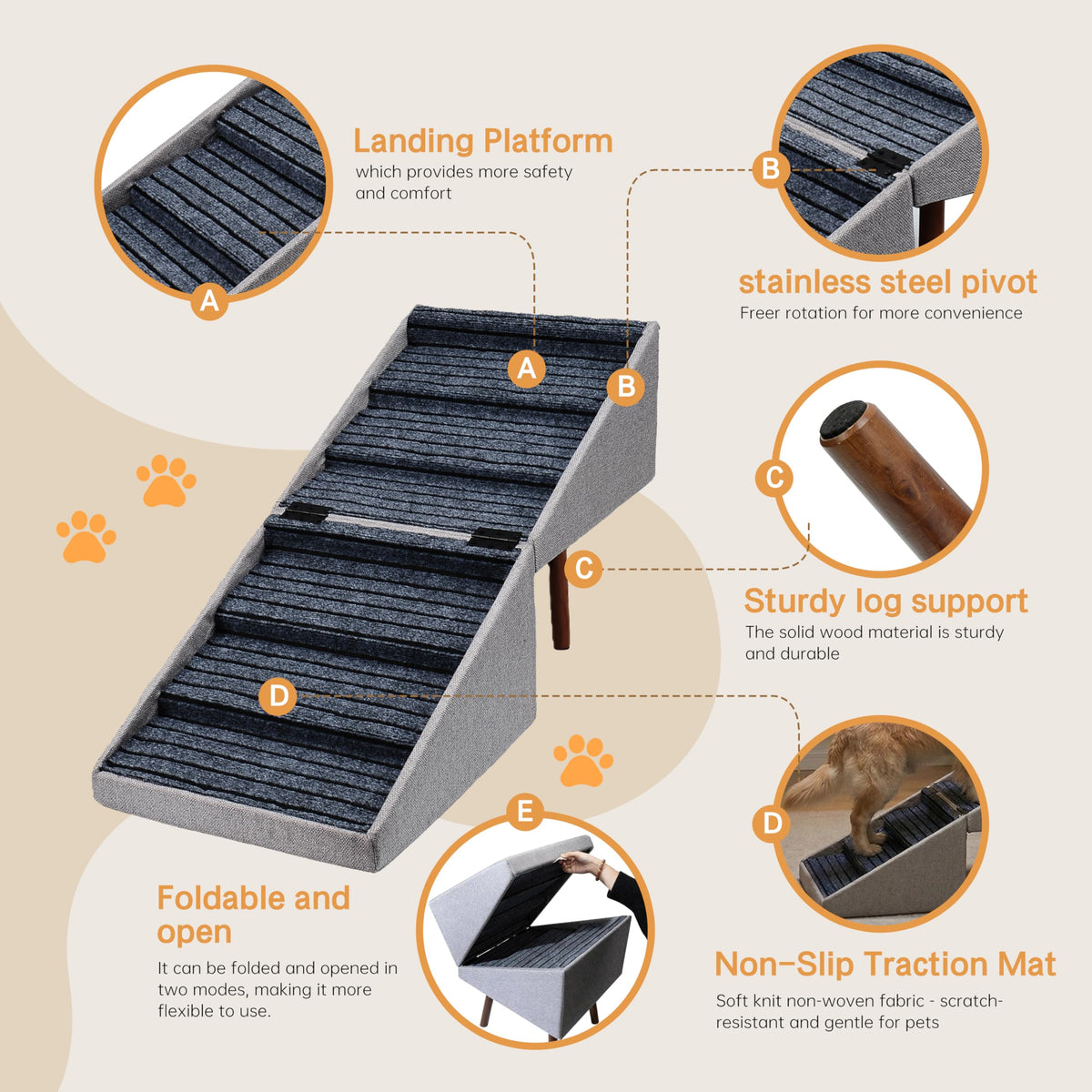Foldable Wood Dog Stairs I85950