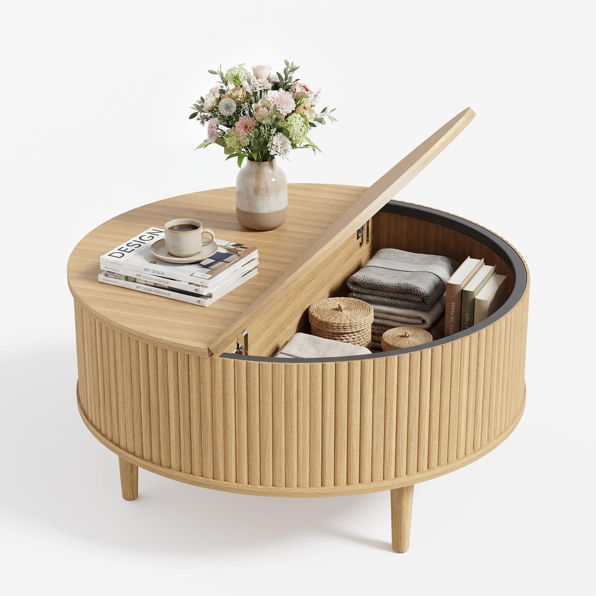 31.5" Round Lifting Top Coffee Table with Storage X1291
