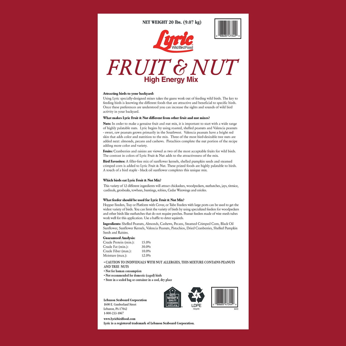 Fruit and Nut Wild Bird Seed Mix 20 lbs Z398