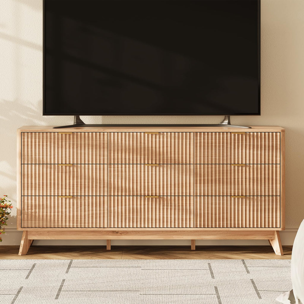 63" Wide Fluted 9 Drawers Oak Dresser P334761