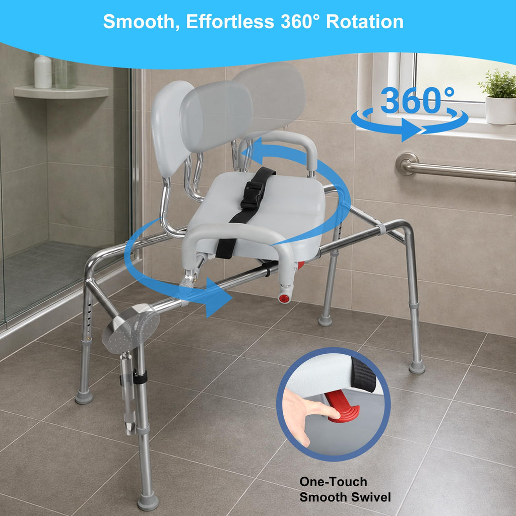 Sliding Shower Chair Tub Transfer Bench with Swivel Seat, 450lbs, Adjustable Height, Gray Q571889