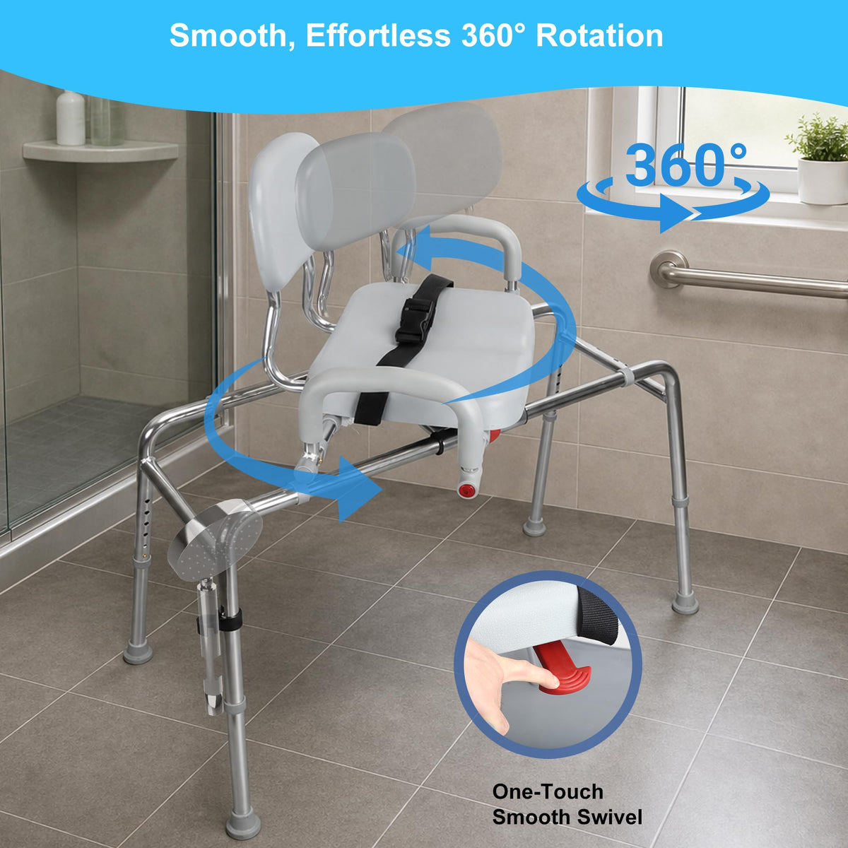 Sliding Shower Chair Tub Transfer Bench with Swivel Seat, 450lbs, Adjustable Height, Gray Q571889