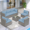 7 Piece Grey Wicker Rattan Patio Furniture Set with Glass Coffee Table P25209
