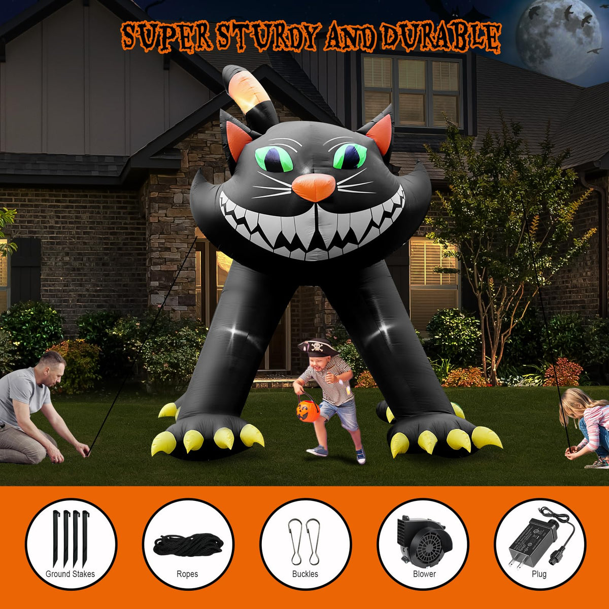 14FT Inflatable Black Cat Halloween Decoration with 7 LED H21859