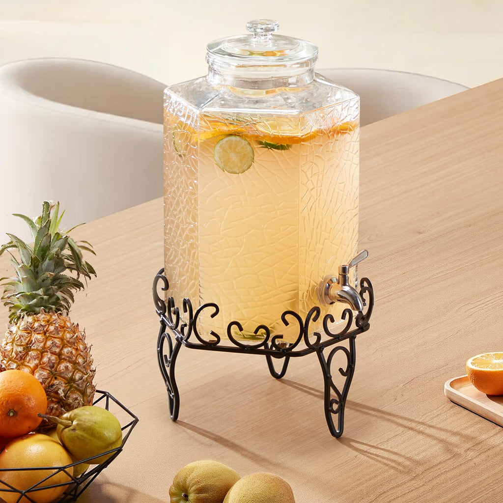 2.5 Gallon Glass Beverage Dispenser with Metal Stand A6754