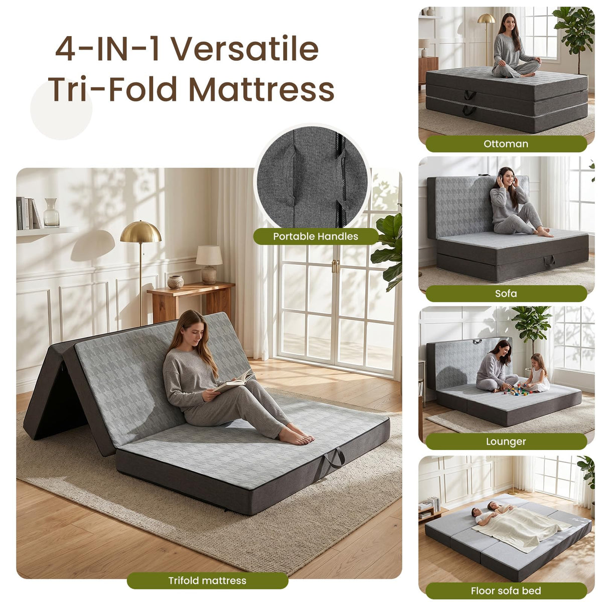 6" Trifold Full Size Memory Foam Mattress P662480